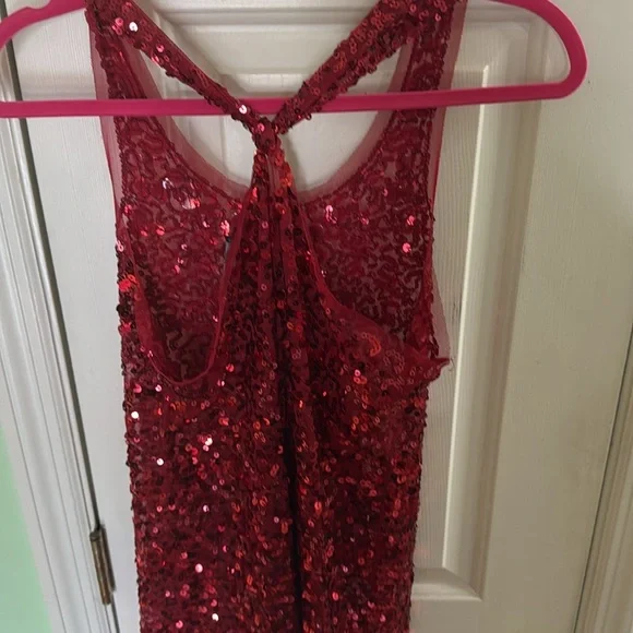 Wet Seal Red Sequined Shiny Sparkly Mesh Racer Back Tank Top Holidays Size XL - Picture 7 of 8